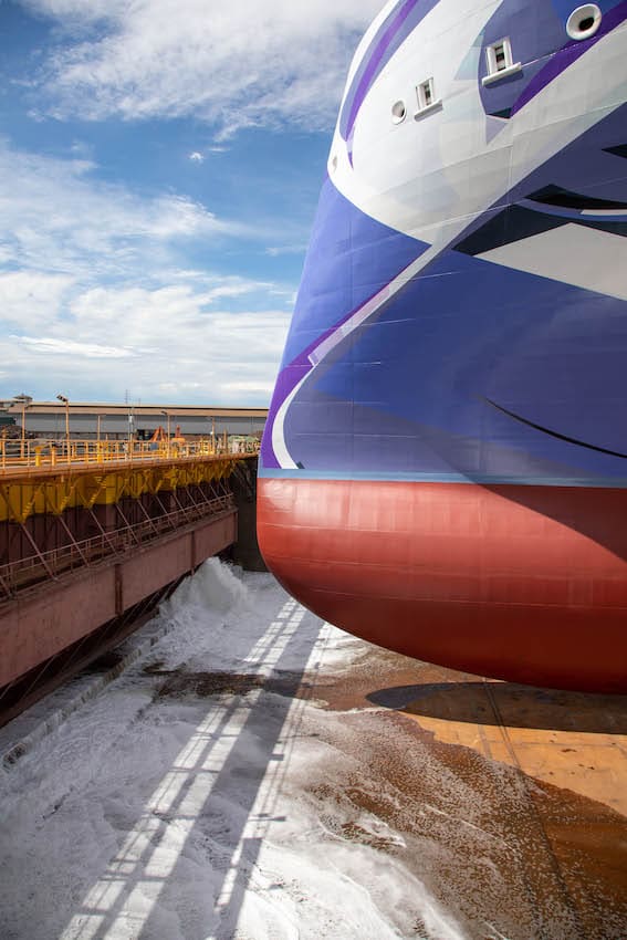 Norwegian Viva touches water for the first time.