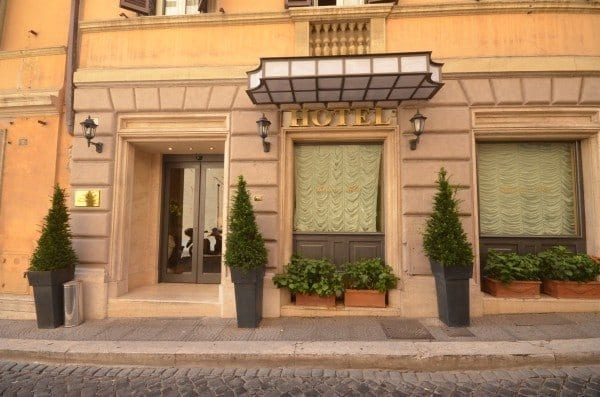 Entrance to Hotel Barocco at Piazza Barberini.