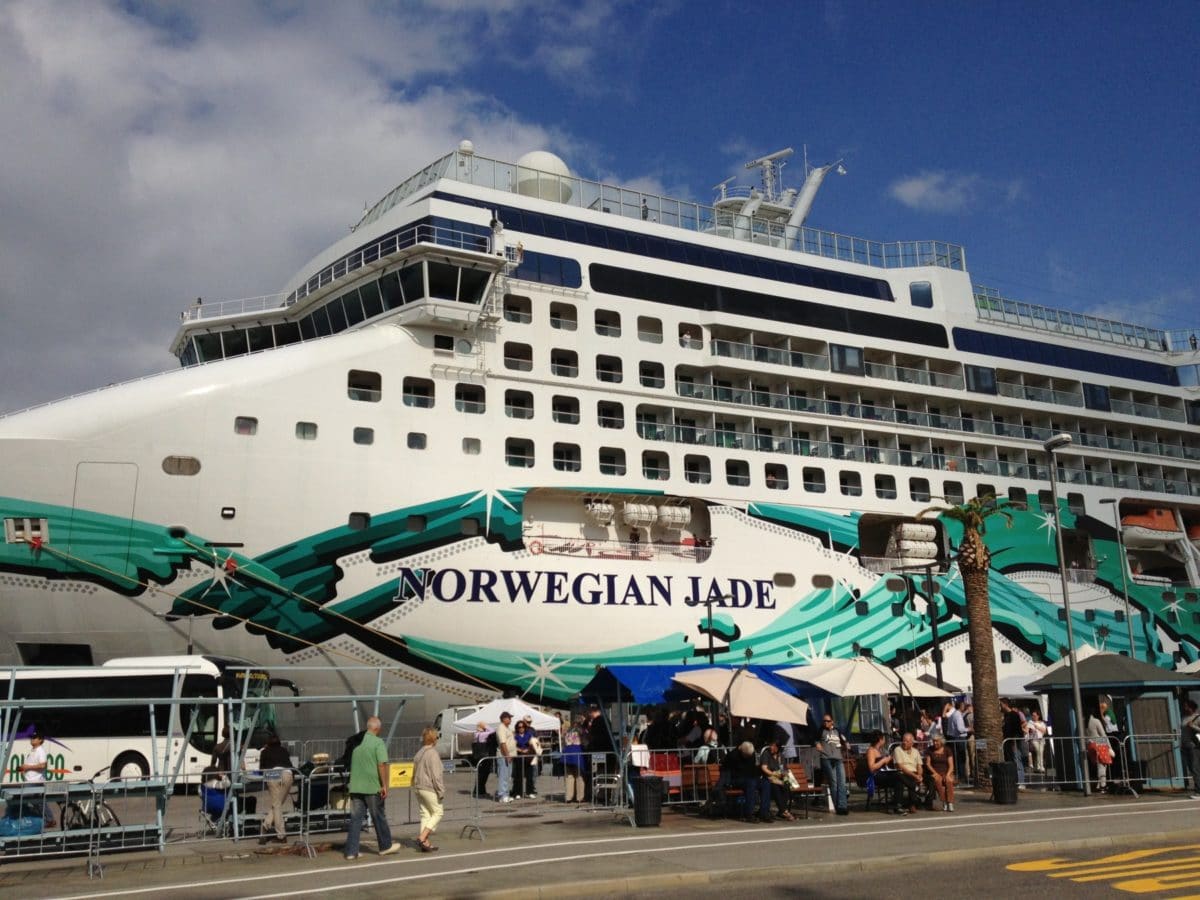 Norwegian Jade docks in Menorca, Spain