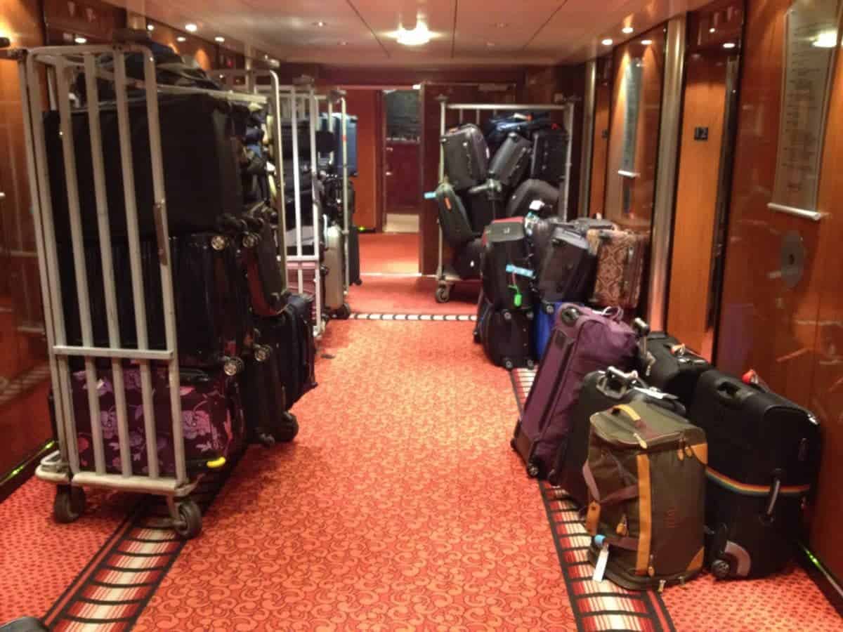 luggage in ship hallway