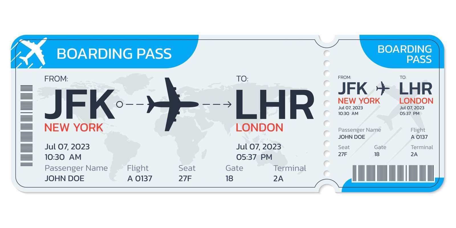 Mock up of an airline ticket boarding pass.