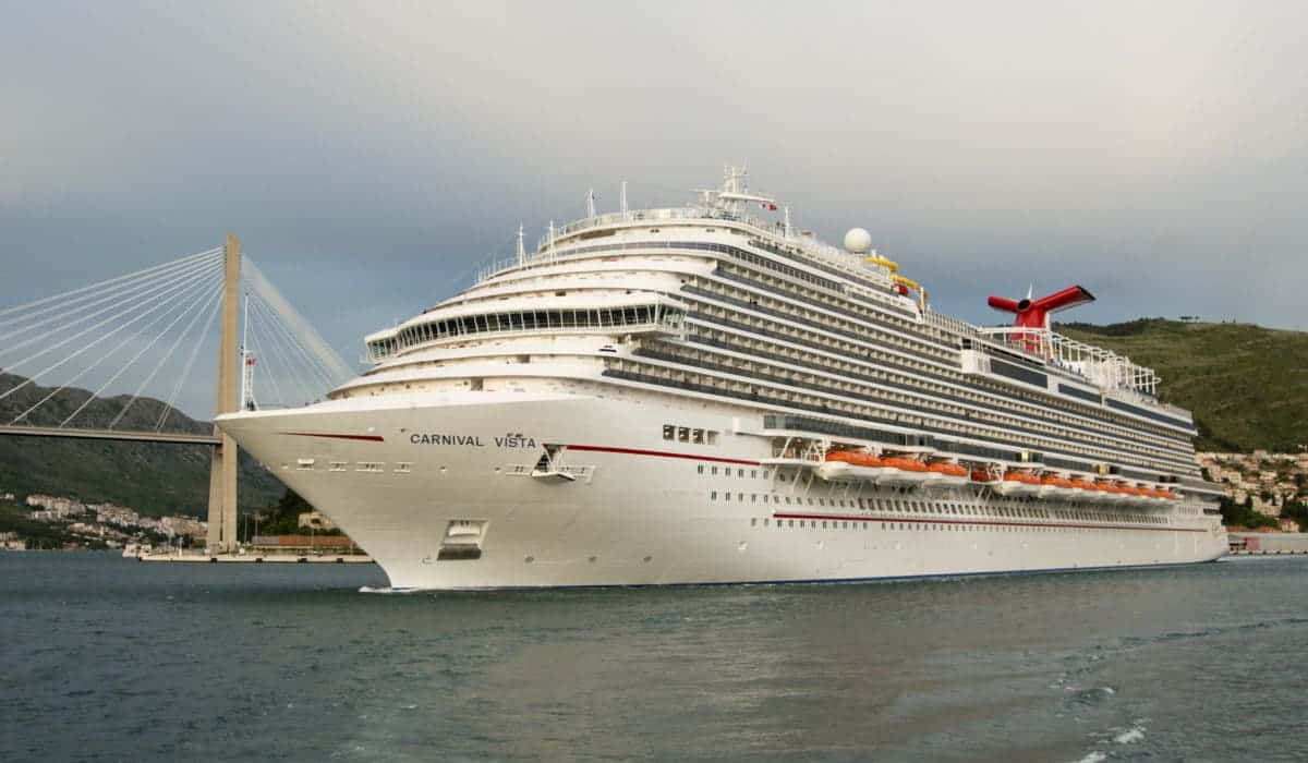 The new Carnival Vista, sailing on its maiden voyage, departs Dubrovnik, Croatia, Tuesday, May 3, 2016, on a 13-day Mediterranean cruise. The largest ship in Miami-based Carnival's fleet, Carnival Vista measures 133,500 tons, 1,055 feet long and has a guest capacity of almost 4,000 passengers. Following a summer and fall schedule of Med cruises, the ship is slated to arrive in New York City Nov. 3, 2016, to begin a series of cruises there. FOR EDITORIAL USE ONLY (Andy Newman/Carnival Cruise Line/HO)