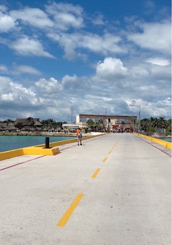 View of the walkway from the cruise ship pier in to the main entrance.