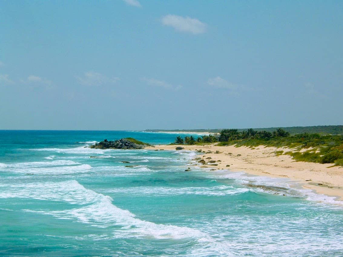 Cozumel east side of the island with waves and rocks