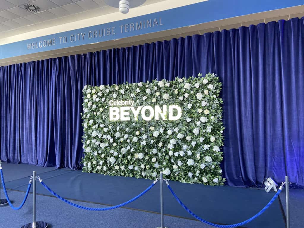 The Celebrity Beyond sign at Southampton terminal