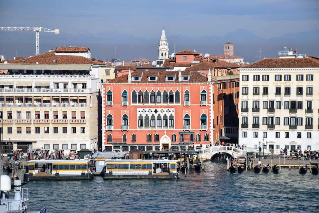 Danieli Hotel in Venice seen from the Grand Lagoon.