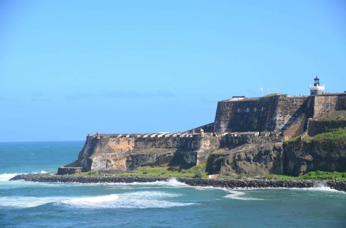 The dramatic view of El Morro in San Juan Puerto Rico as ships enter the bay into Old San Juan port.