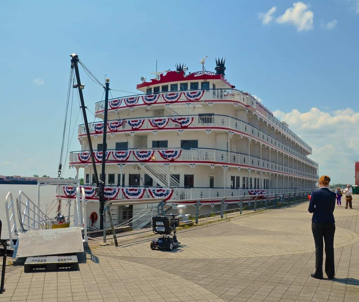 My first glimpse of the Queen of the Mississippi at the Riverwalk in New Orleans on our Mississippi River cruise.