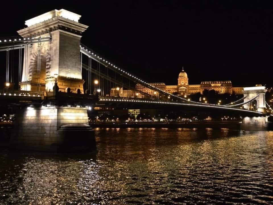 Places to Visit in Budapest include the Chain Bridge at night