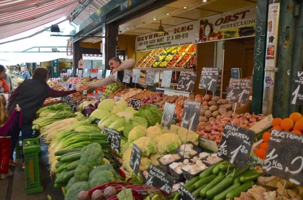 Produce stand at the Naschmarkt in Vienna