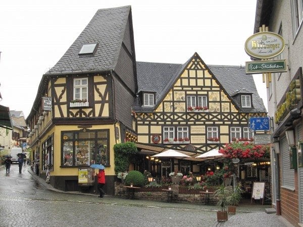 Slippery cobblestone street in Rudescheim, Germany