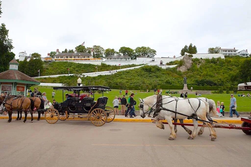 Fort Mackinac on the hilltop.