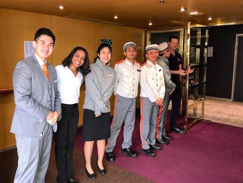 Holland America Eurodam crew greets each passenger.