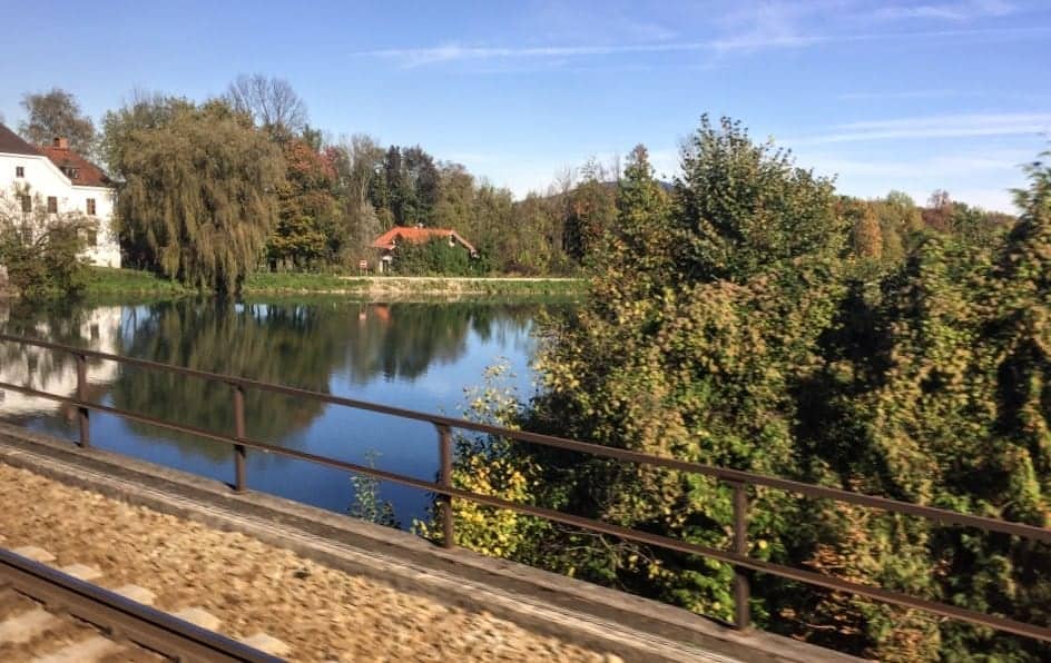 Railjet scenery in Austria on a train to Budapest