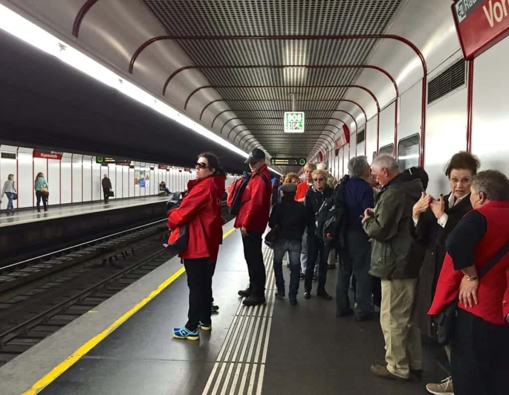 Waiting for our version of the subway, Austria's U-Bahn to Naschmarkt.