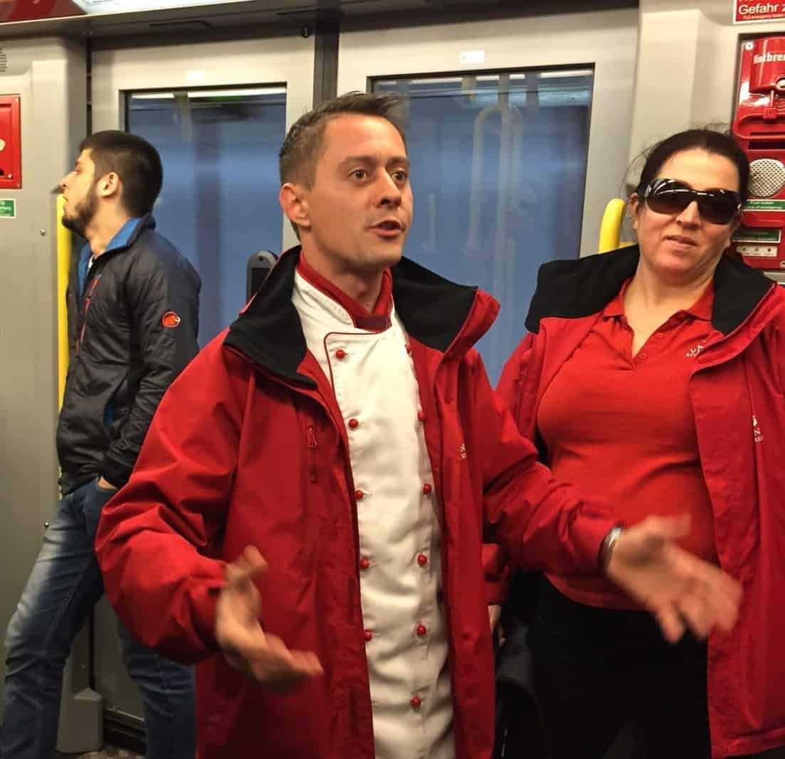 Chef Marius explains our culinary tour while riding the U-Bahn to Naschmarkt.