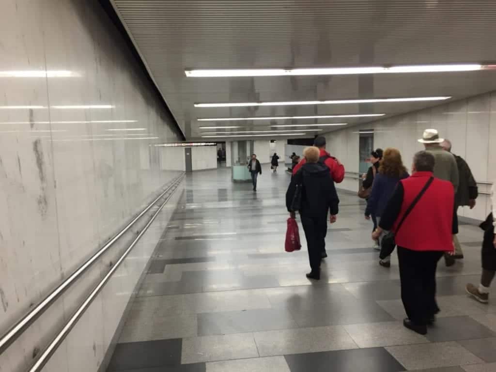 Our group walking through the U-Bahn hallway to reach our train. 