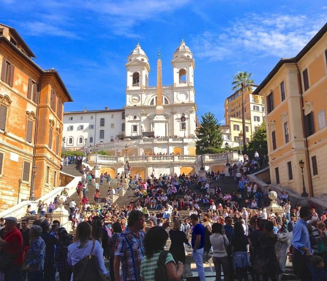 Crowded Spanish Steps in Rome in October.