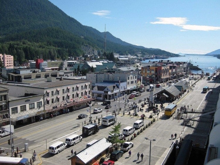 Ketchikan's bustling waterfront shot from top deck of the Holland America Westerdam.