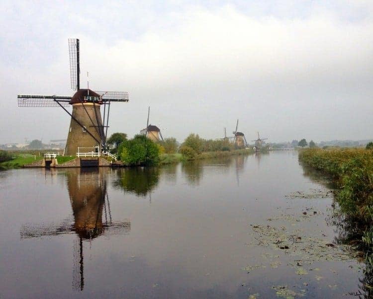 While the mills look as though they are in a straight row, they are not. This way, no mill blocked another's wind power. 