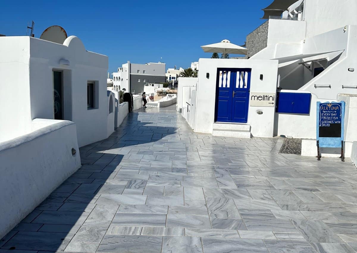 Main promenade in Oia Santorini Greece.