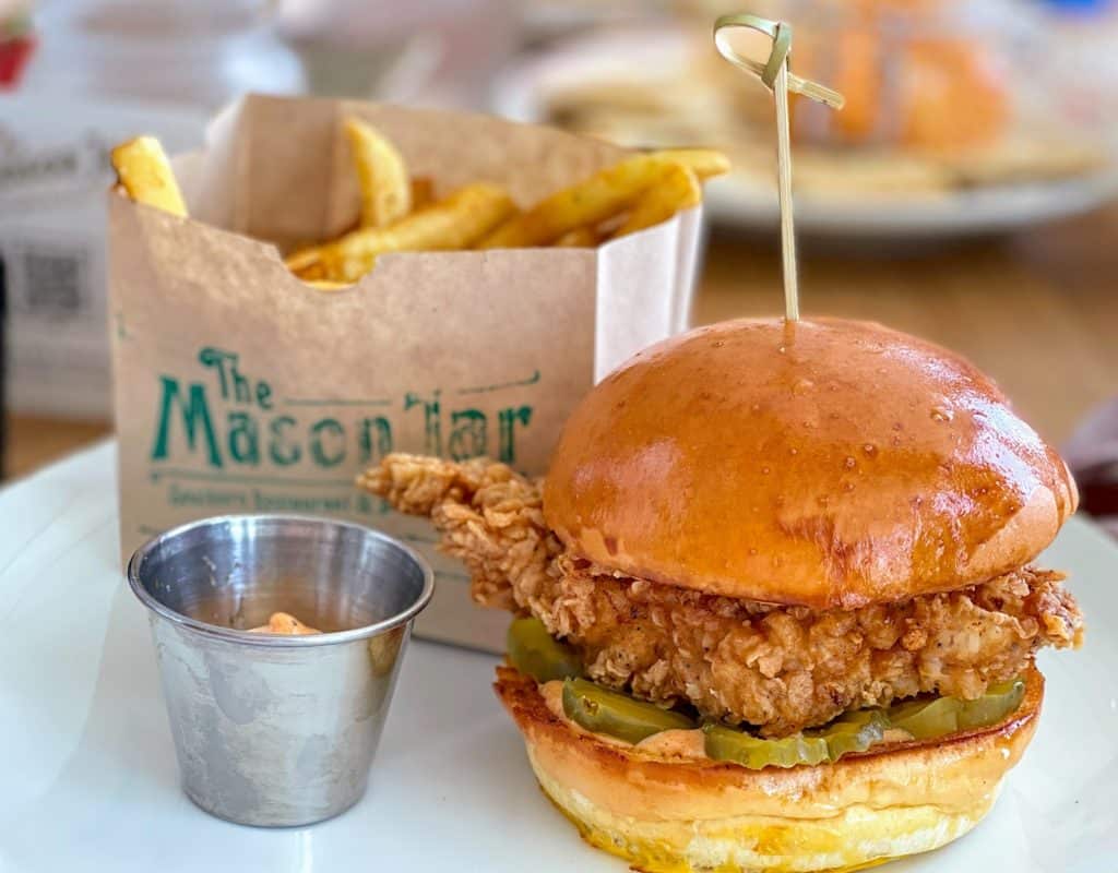 Fried chicken sandwich at Mason Jar Restaurant aboard Wonder of the Seas.