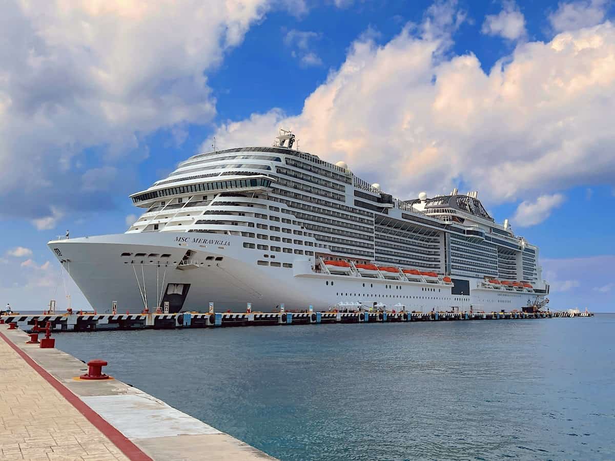 MSC Meraviglia in port at the dock in Cozumel