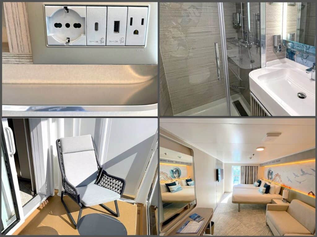 Norwegian Prima stateroom photo collage.