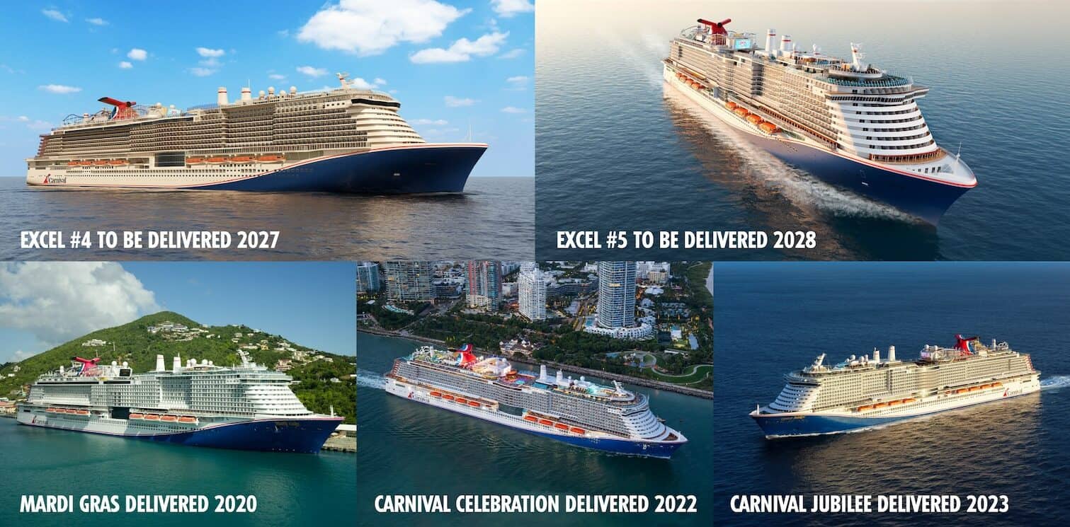 Photo montage of Carnival's five Excel-Class ships. 