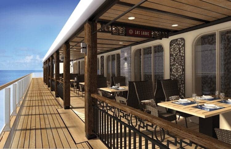 Norwegian Bliss Los Lobos Mexican restaurant outdoor seating.