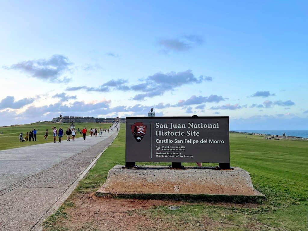 San Juan El Morro historic site sign