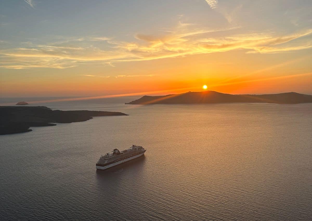 Sunset From Volkan on The Rocks in Fira, Santorini.