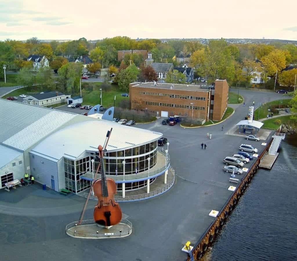 Sydney, Nova Scotia cruise port with giant fiddle.