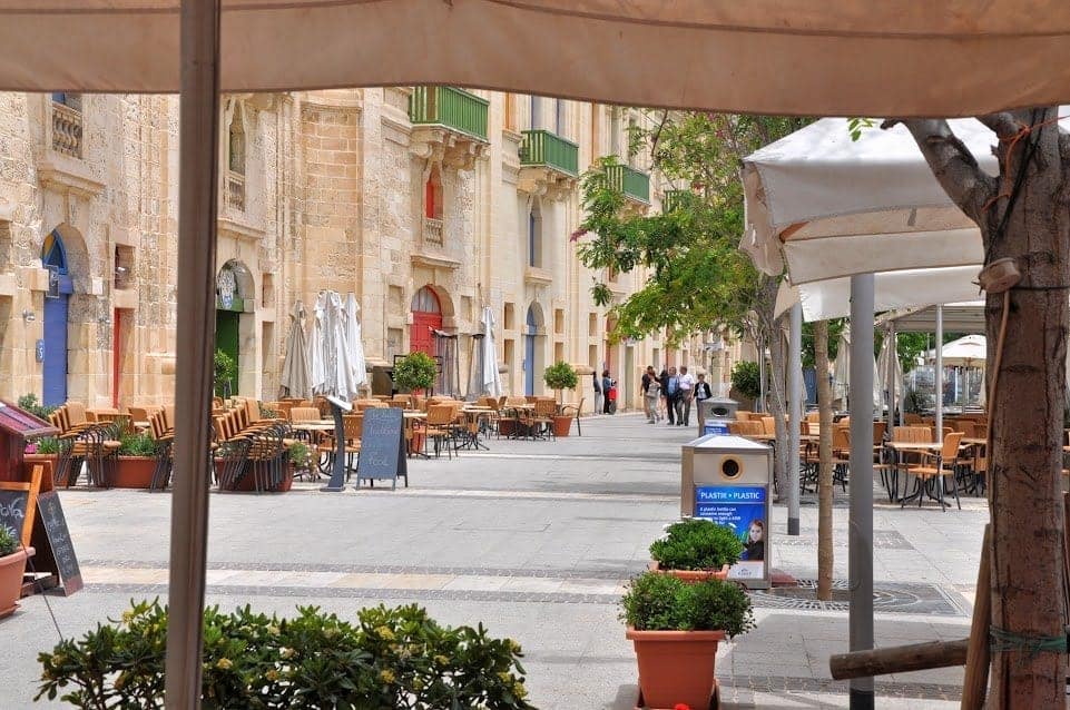 Valletta Malta promenade dotted with cafés.