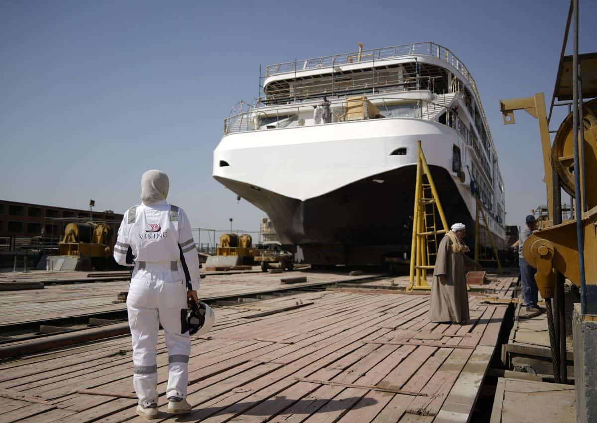 Viking's Newest River Cruise Ship Being Released Out of Dry Dock For The First Time.