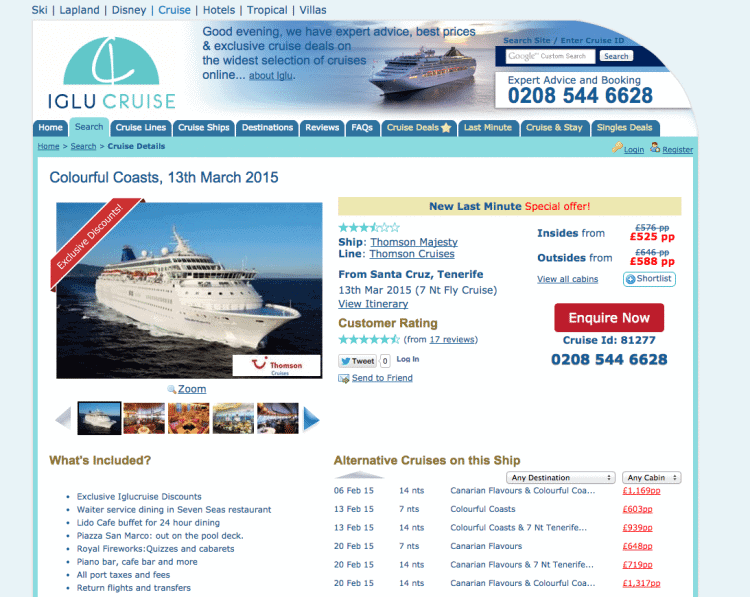 End result screen and you can drill down even further or contact the particular cruise seller.